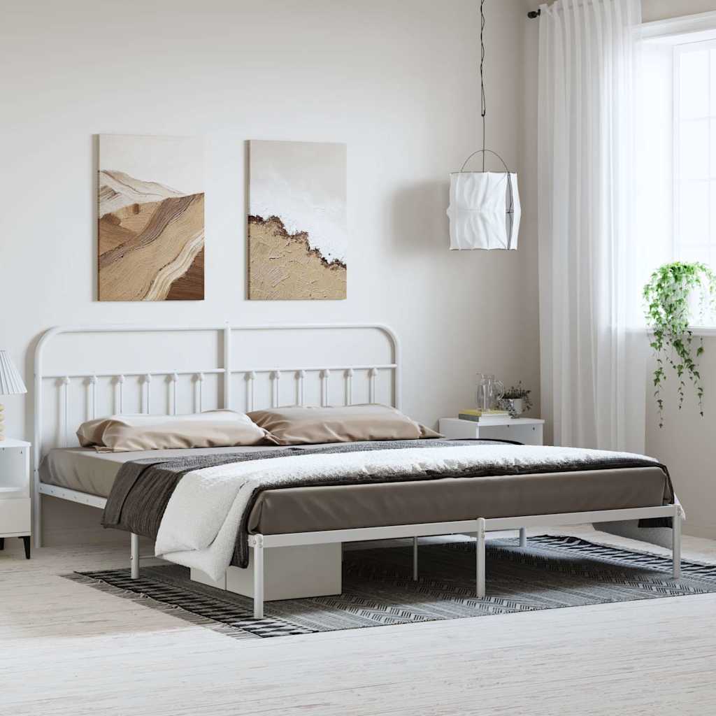 Bettgestell mit Kopfteil Metall Weiß 193x203 cm