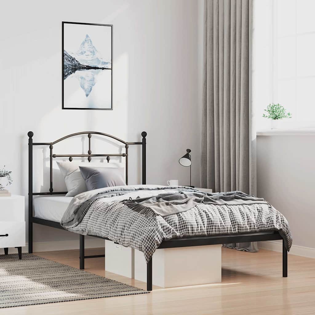Bettgestell mit Kopfteil Metall Schwarz 100x200 cm