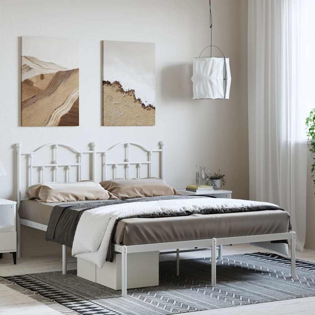 Bettgestell mit Kopfteil Metall Weiß 135x190 cm