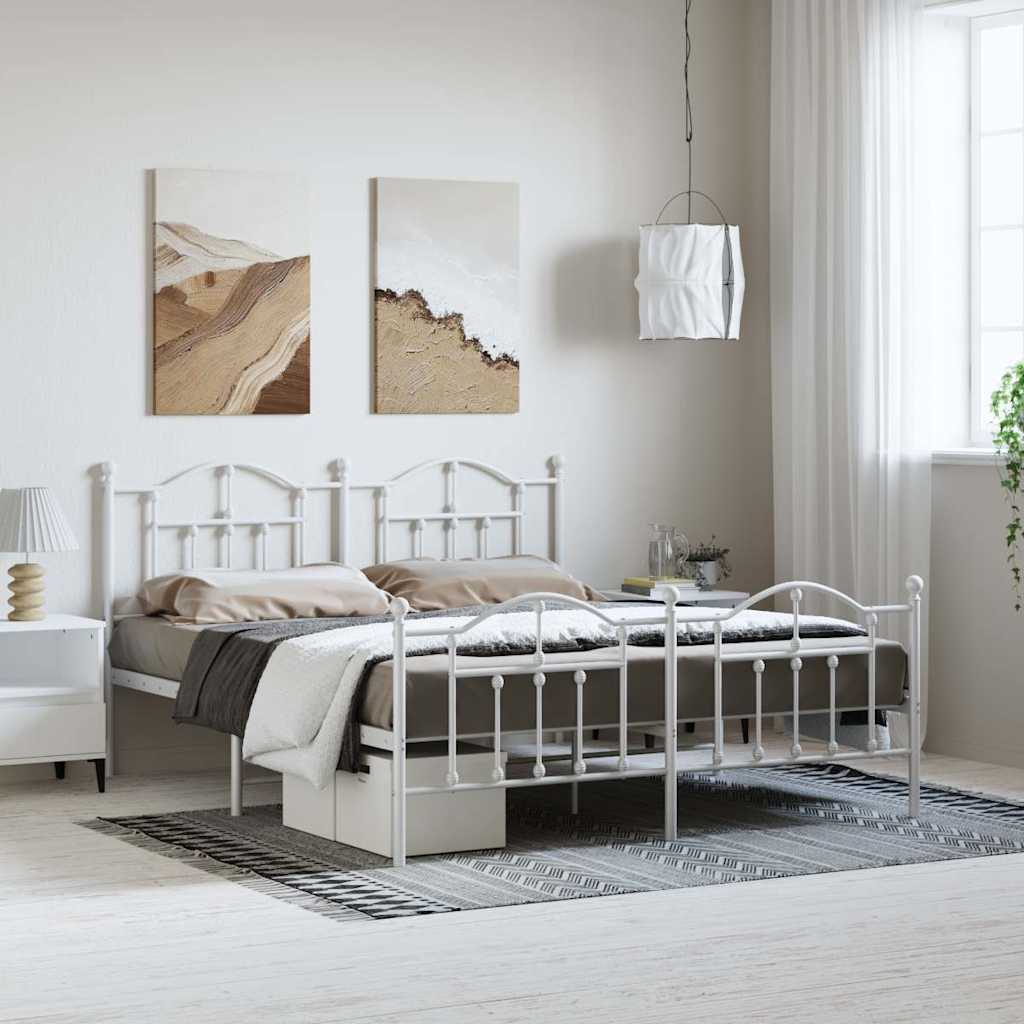 Bettgestell mit Kopf- und Fußteil Metall Weiß 183x213 cm