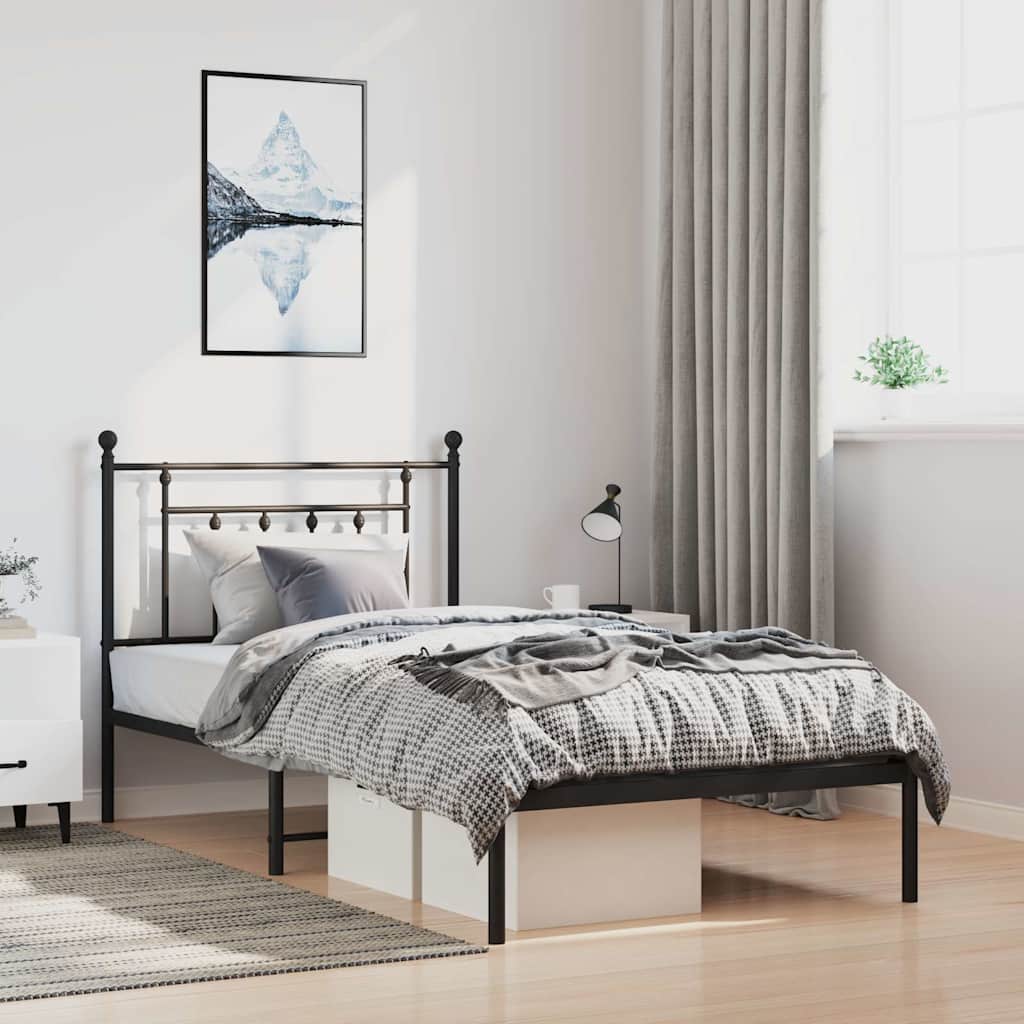 Bettgestell mit Kopfteil Metall Schwarz 100x190 cm