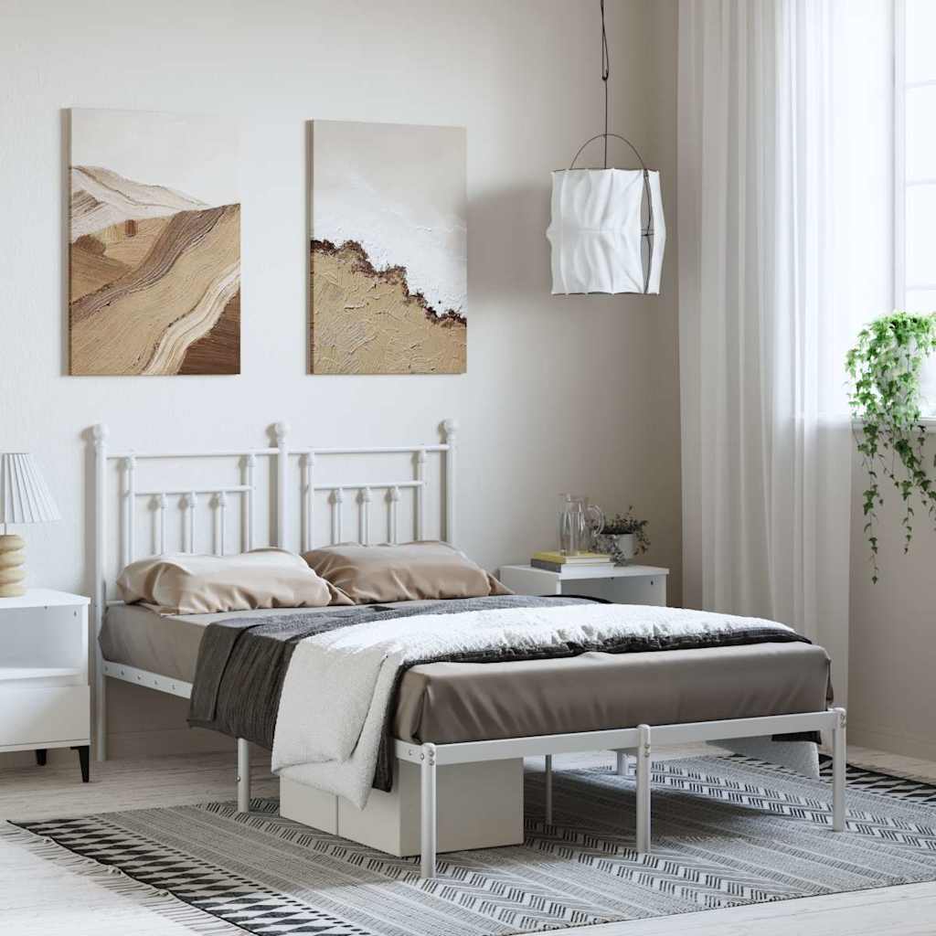 Bettgestell mit Kopfteil Metall Weiß 135x190 cm