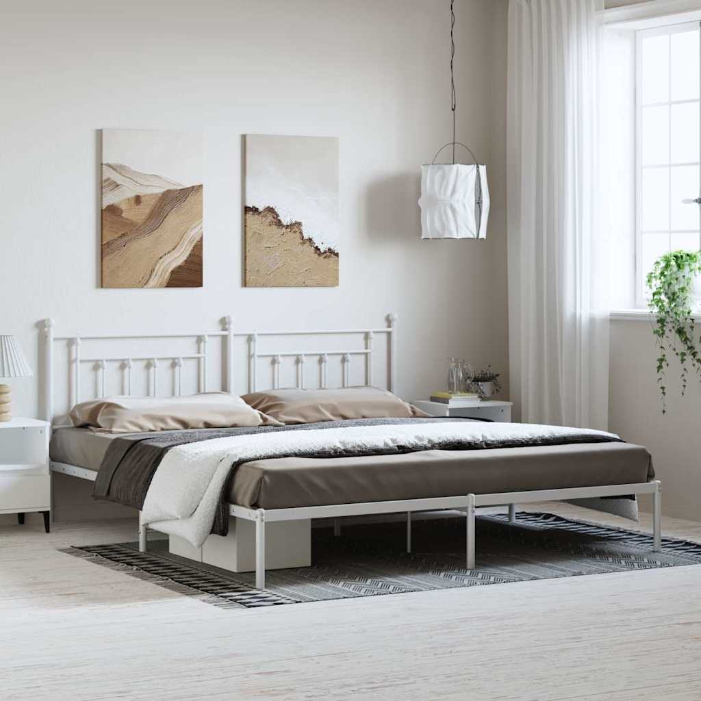 Bettgestell mit Kopfteil Metall Weiß 193x203 cm