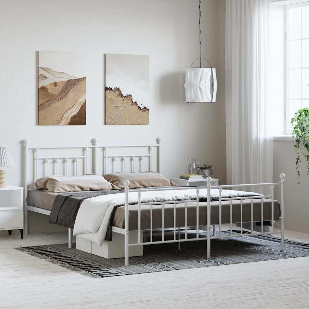 Bettgestell mit Kopf- und Fußteil Metall Weiß 183x213 cm