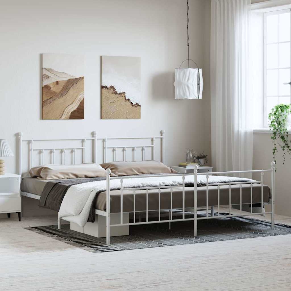 Bettgestell mit Kopf- und Fußteil Metall Weiß 193x203 cm