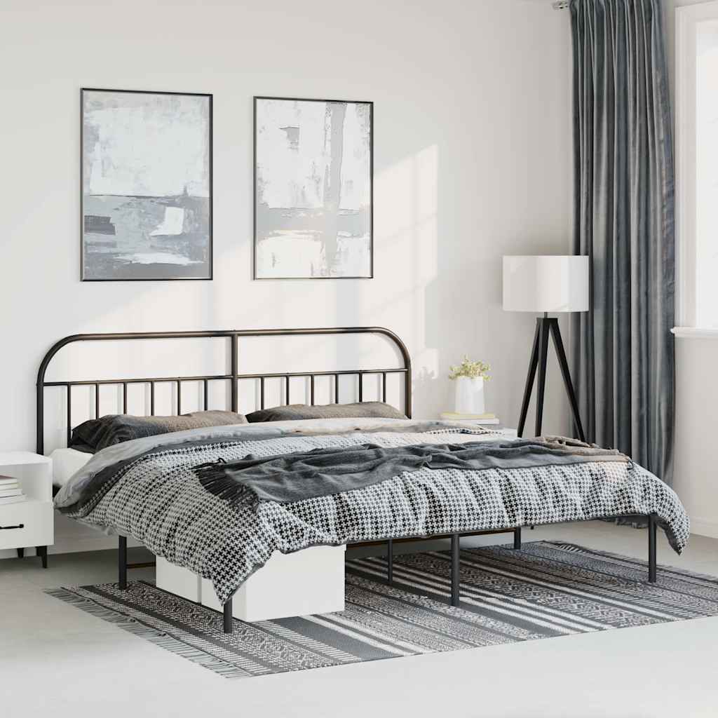 Bettgestell mit Kopfteil Metall Schwarz 193x203 cm