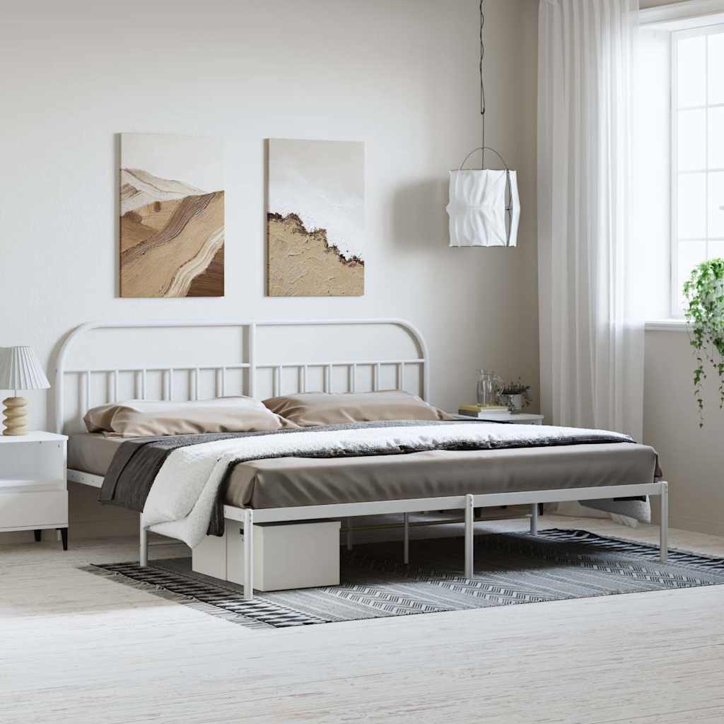 Bettgestell mit Kopfteil Metall Weiß 193x203 cm