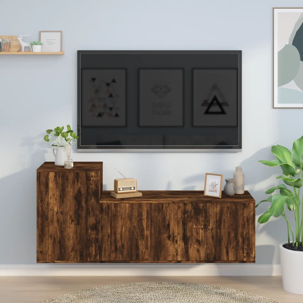 2-tlg. TV-Schrank-Set Räuchereiche Holzwerkstoff