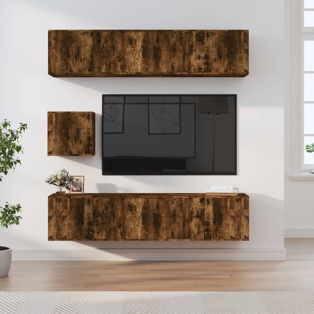 7-tlg. TV-Schrank-Set Räuchereiche Holzwerkstoff