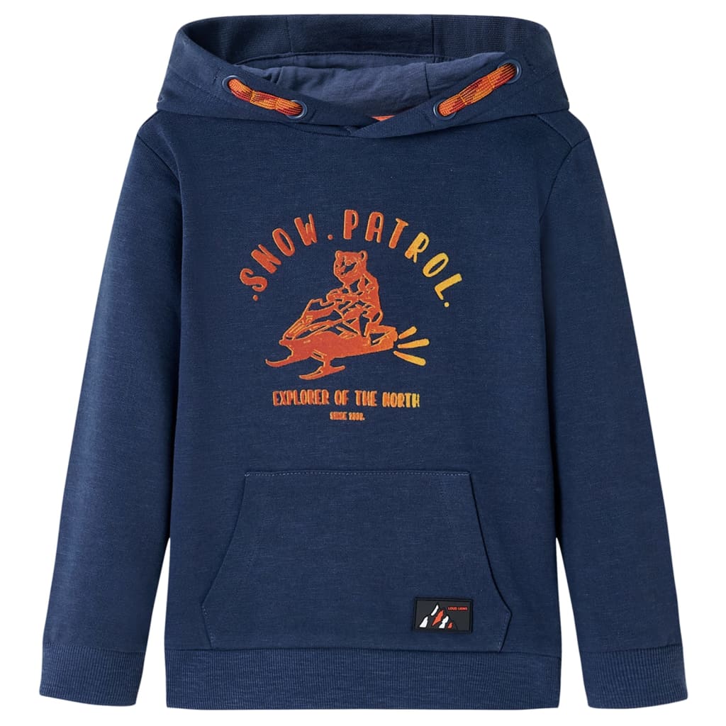 Kinder-Kapuzenpullover Marineblau Melange und Orange 116