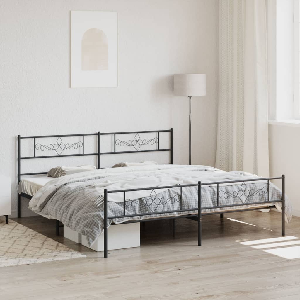 Metallbett ohne Matratze mit Fußteil Schwarz 180x200 cm