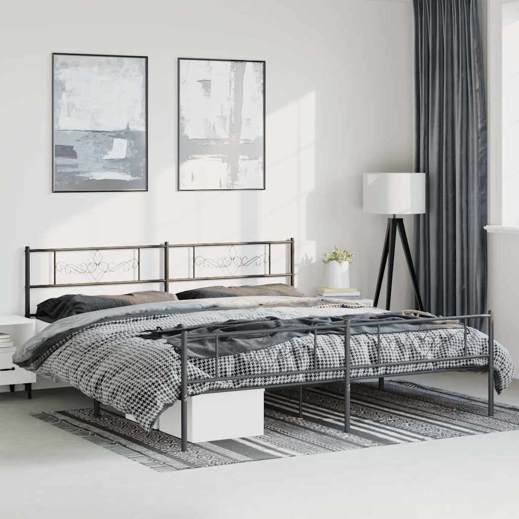 Bettgestell mit Kopf- und Fußteil Metall Schwarz 193x203 cm