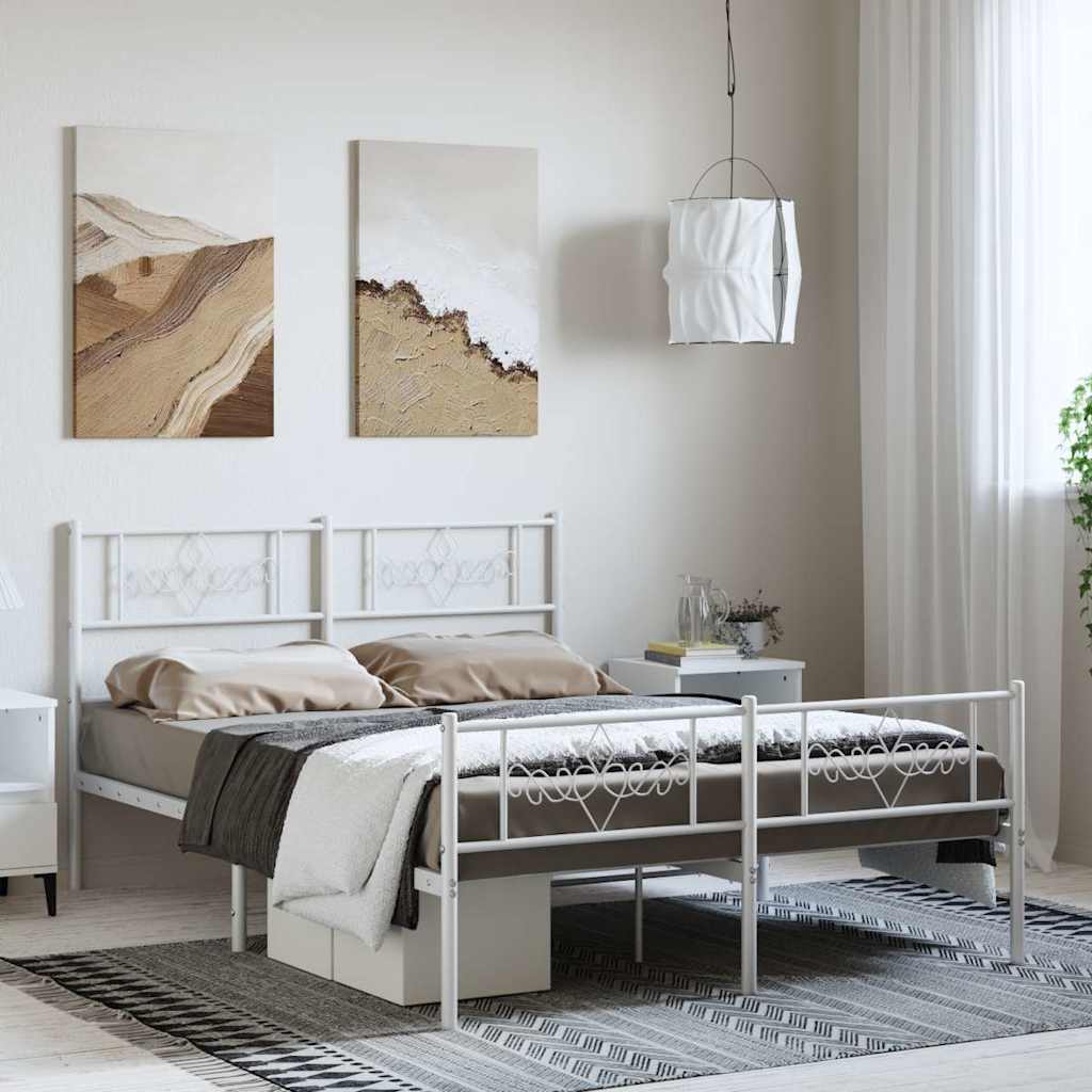 Bettgestell mit Kopf- und Fußteil Metall Weiß 135x190 cm