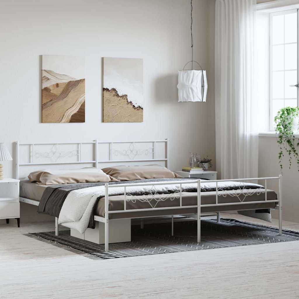 Bettgestell mit Kopf- und Fußteil Metall Weiß 183x213 cm