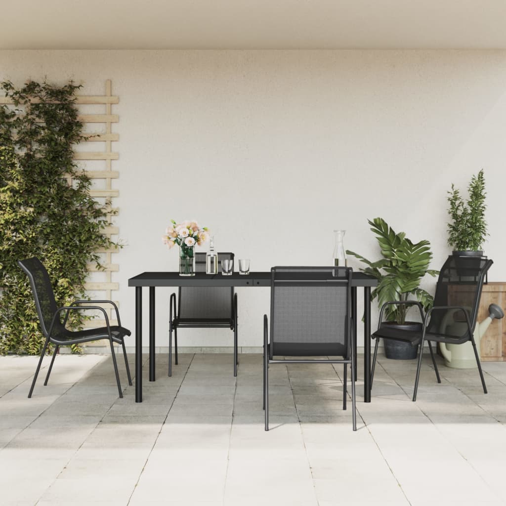 5-tlg. Garten-Essgruppe Schwarz Stahl und Textilene