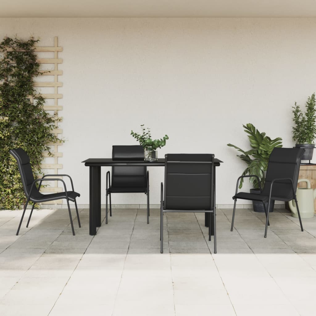 5-tlg. Garten-Essgruppe Schwarz Stahl und Textilene