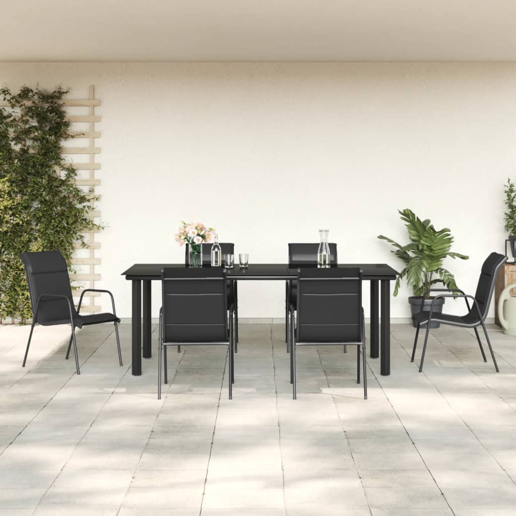 7-tlg. Garten-Essgruppe Schwarz Stahl und Textilene