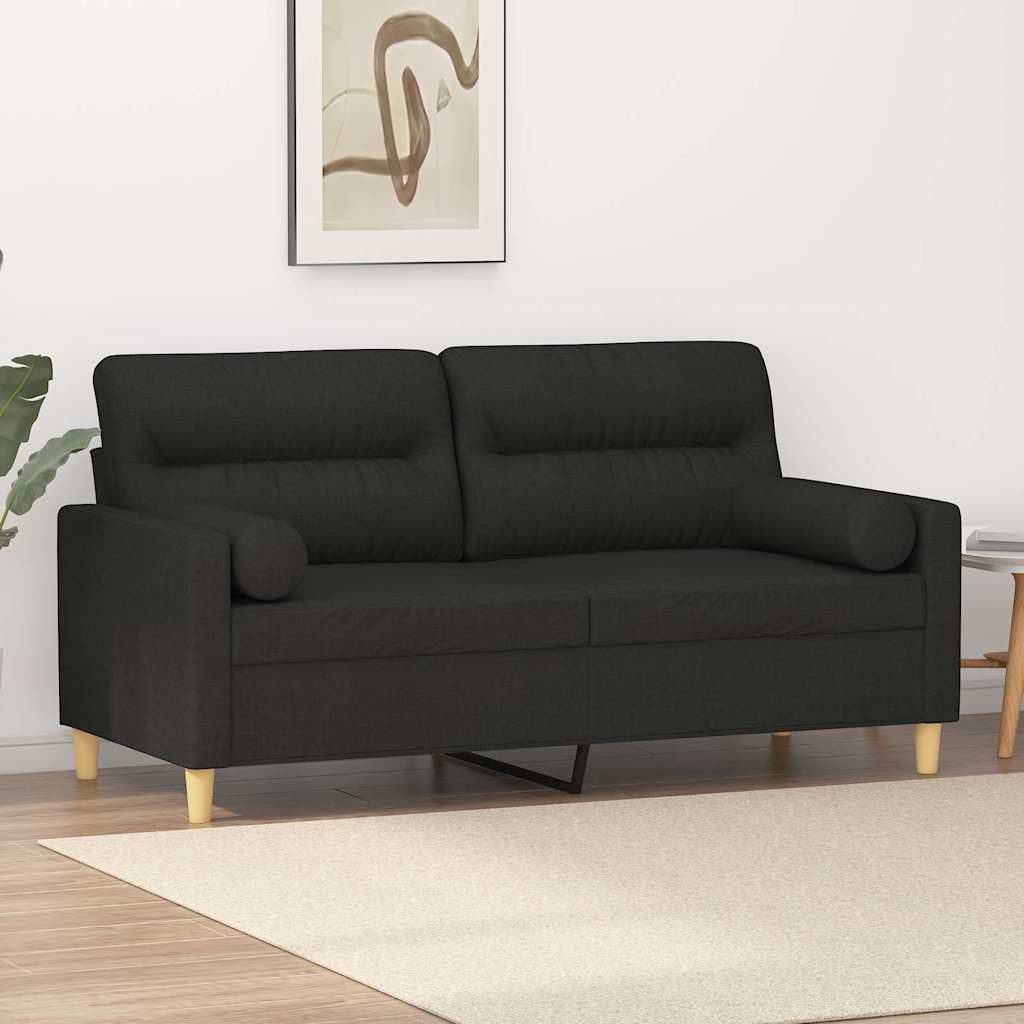 2-Sitzer-Sofa mit Zierkissen Schwarz 140 cm Stoff