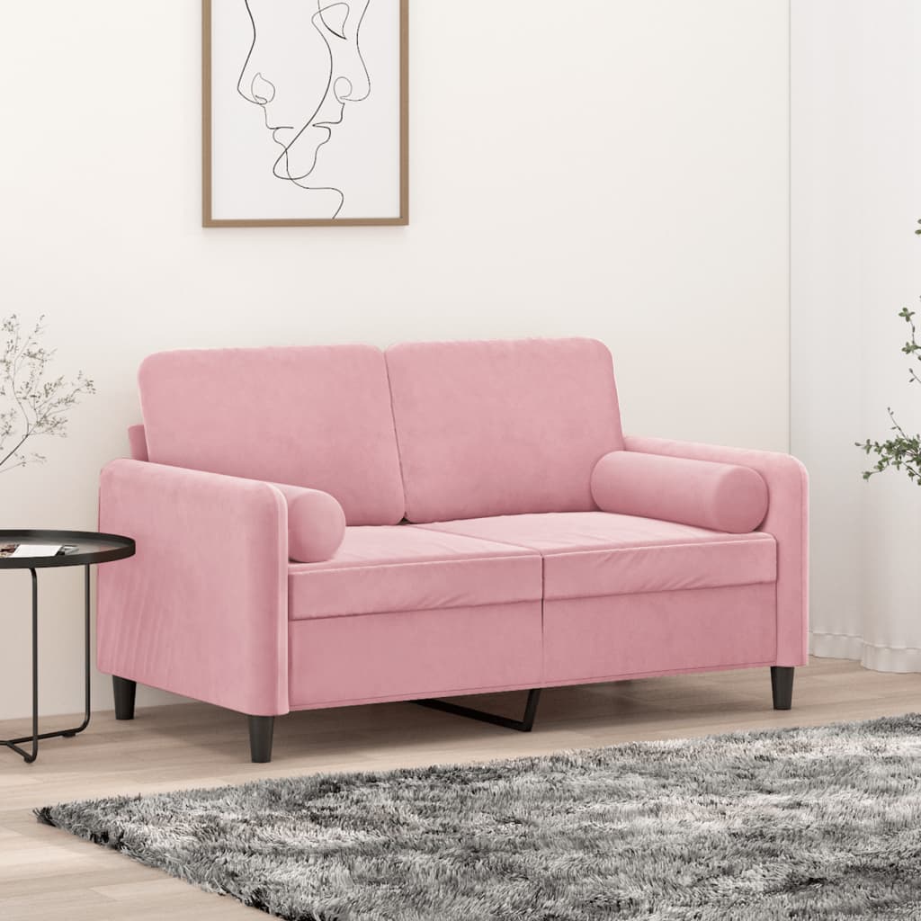 2-Sitzer-Sofa mit Zierkissen Rosa 120 cm Samt