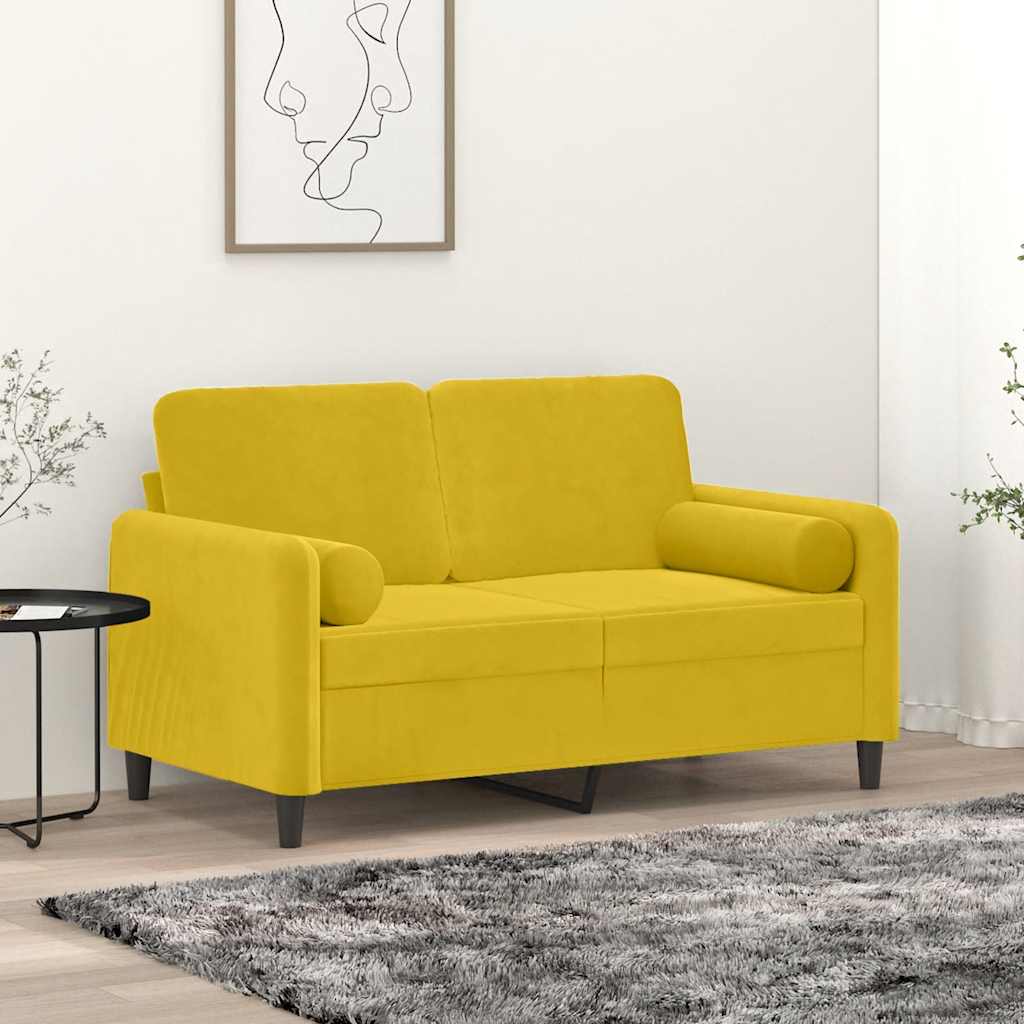 2-Sitzer-Sofa mit Zierkissen Gelb 120 cm Samt