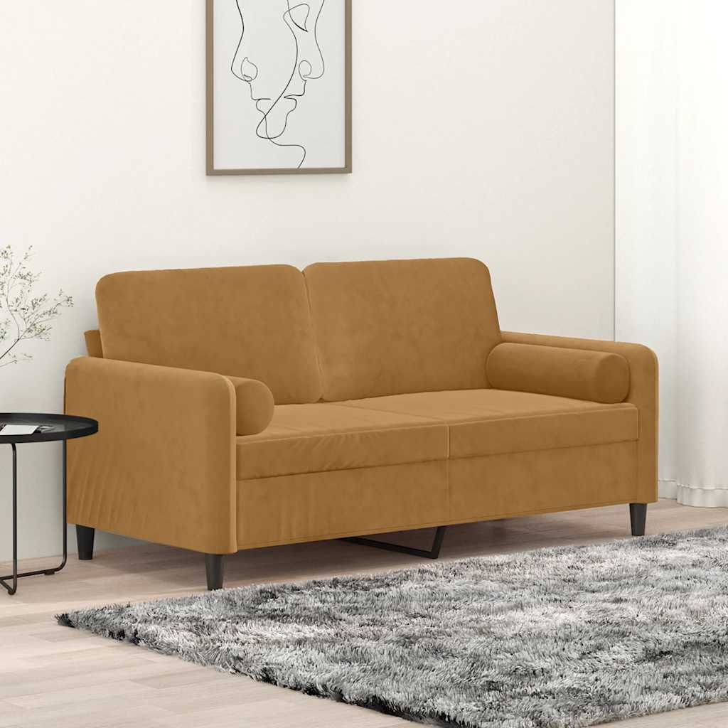 2-Sitzer-Sofa mit Zierkissen Braun 140 cm Samt