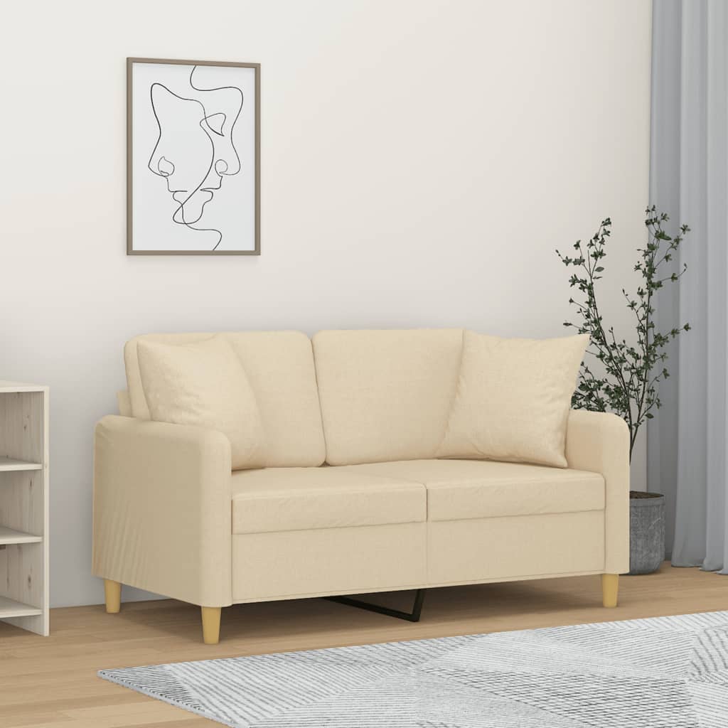 2-Sitzer-Sofa mit Zierkissen Creme 120 cm Stoff