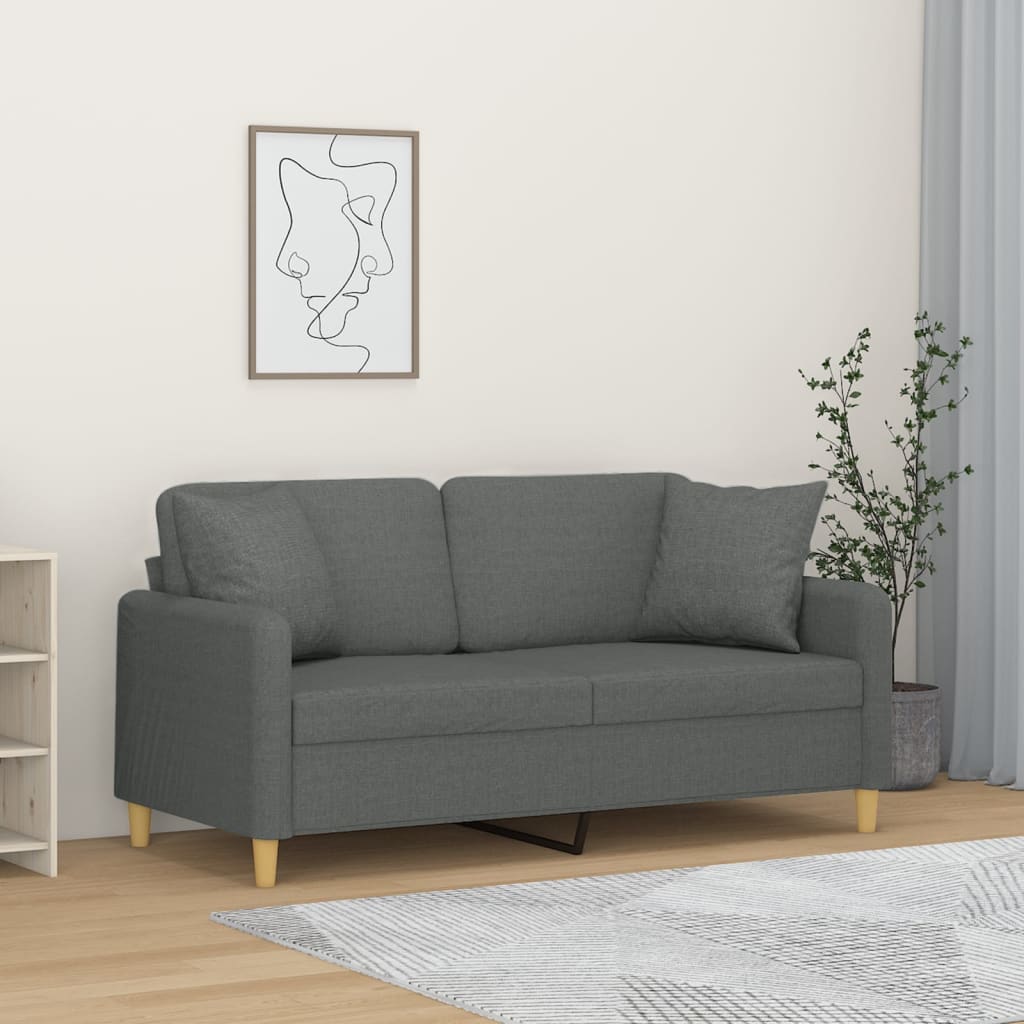 2-Sitzer-Sofa mit Zierkissen Dunkelgrau 140 cm Stoff