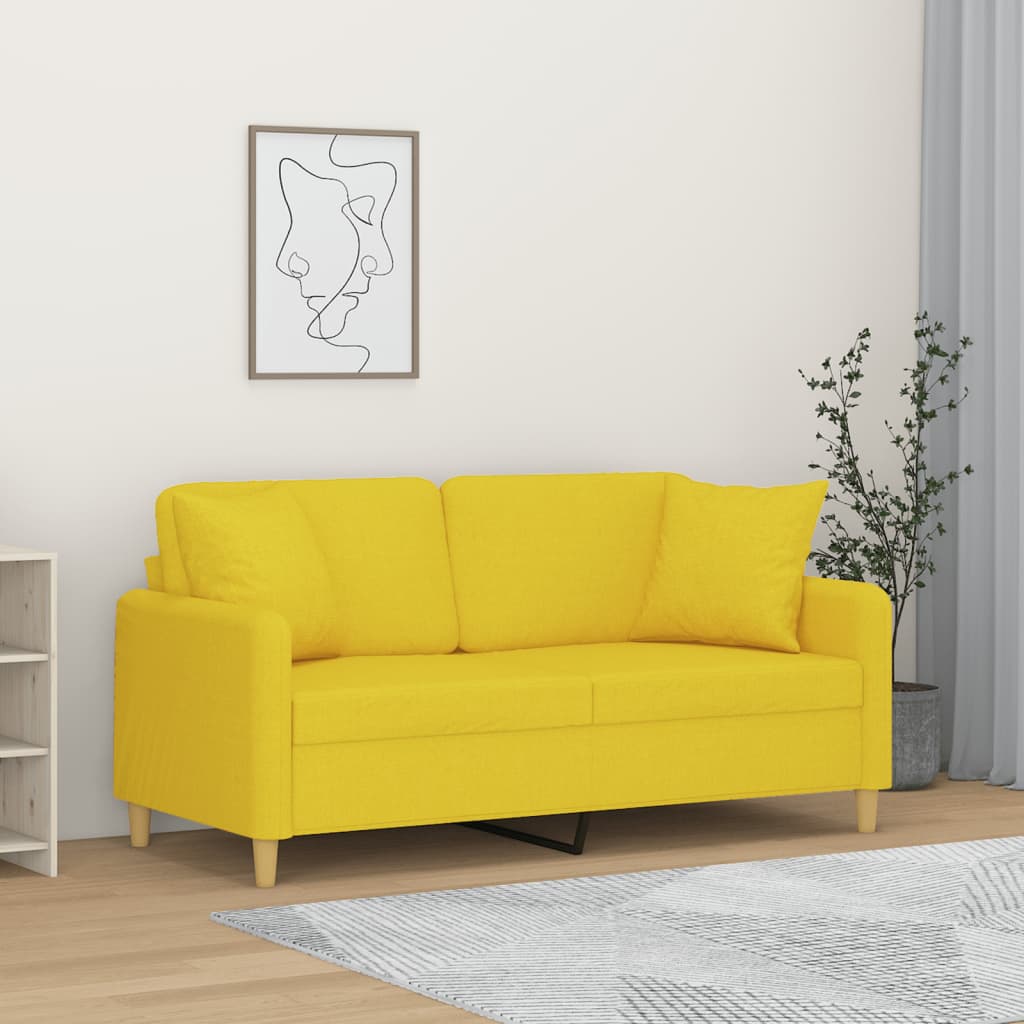 2-Sitzer-Sofa mit Zierkissen Hellgelb 140 cm Stoff