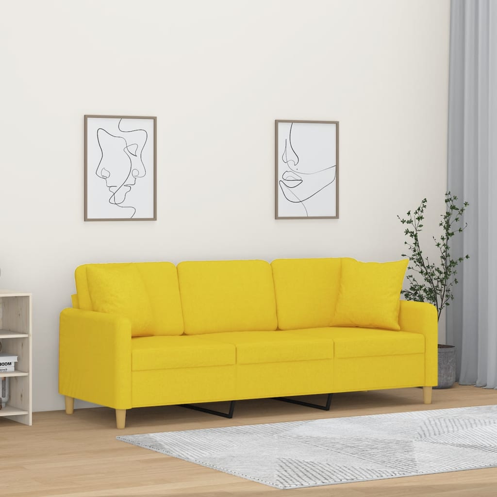 3-Sitzer-Sofa mit Zierkissen Hellgelb 180 cm Stoff