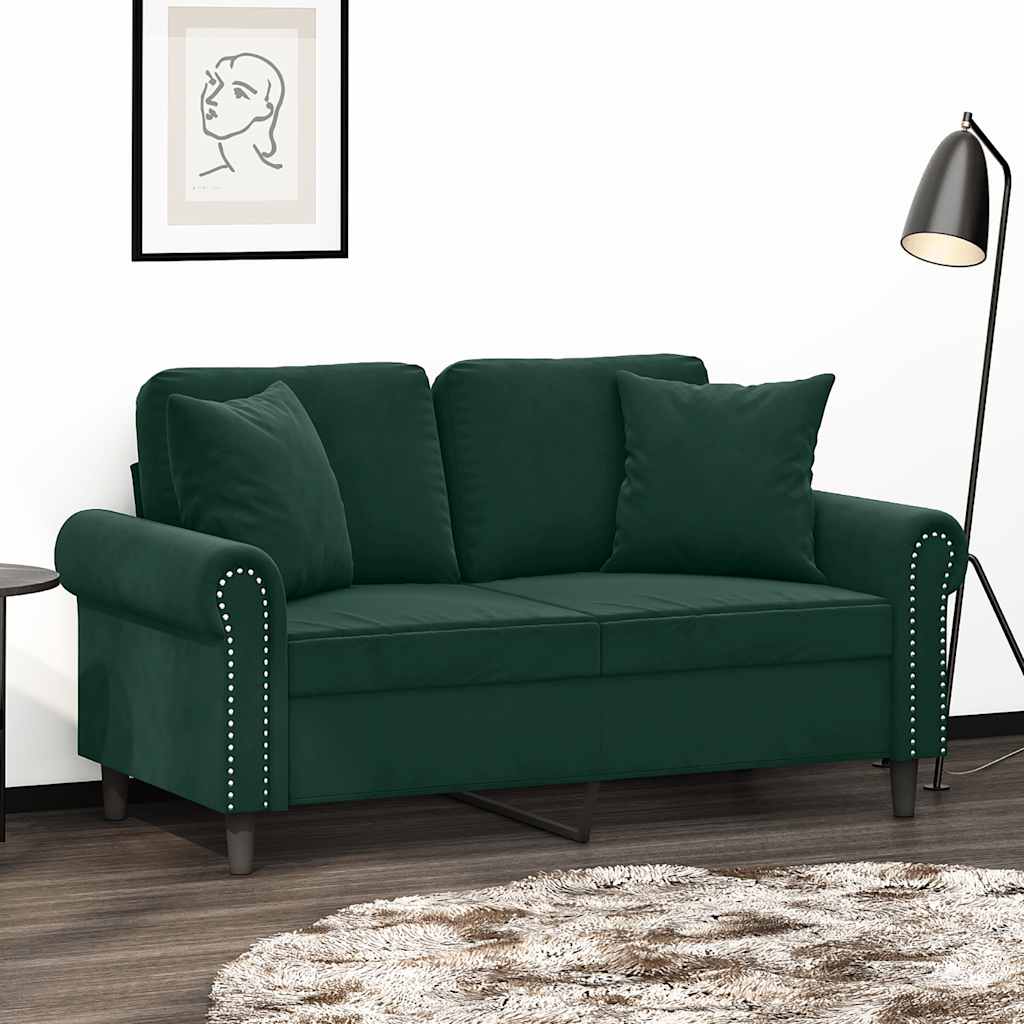 2-Sitzer-Sofa mit Zierkissen Dunkelgrün 120 cm Samt