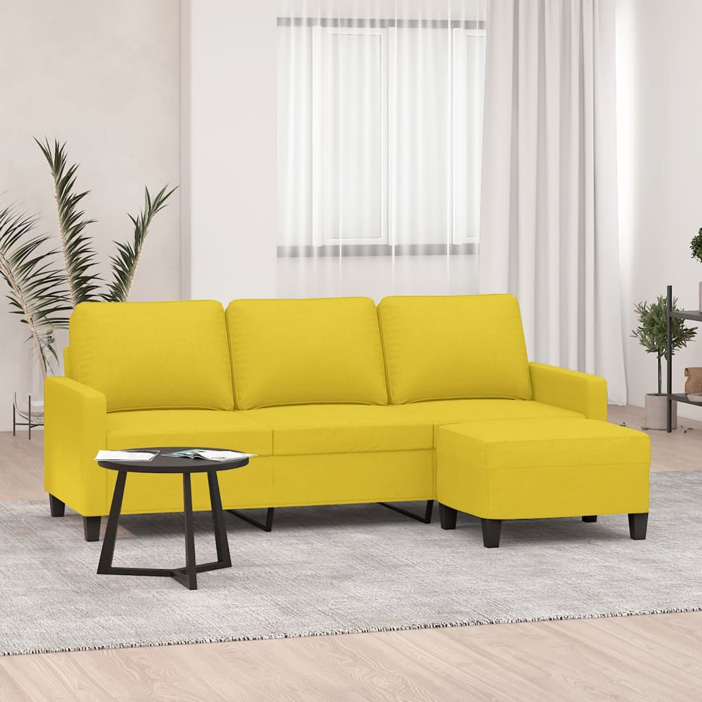 3-Sitzer-Sofa mit Hocker Hellgelb 180 cm Stoff