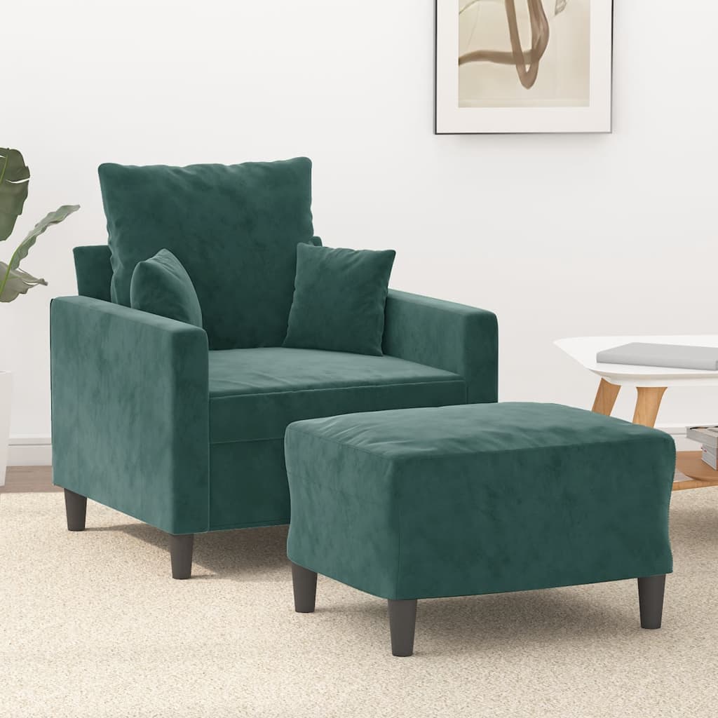 Sessel mit Hocker Dunkelgrün 60 cm Samt