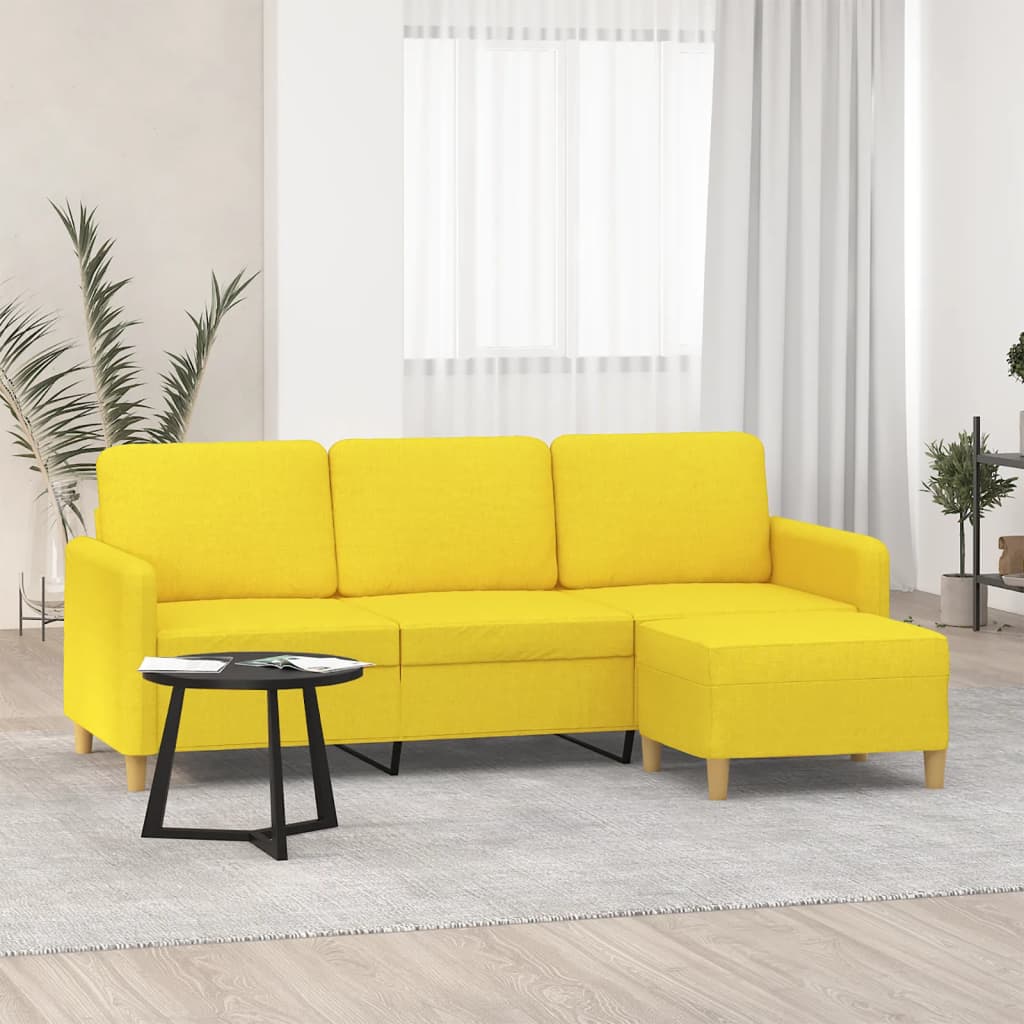 3-Sitzer-Sofa mit Hocker Hellgelb 180 cm Stoff