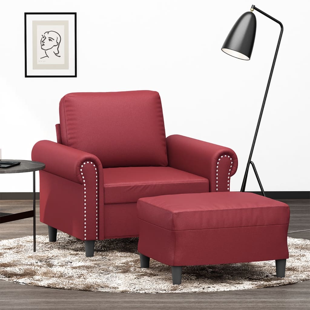 Sessel mit Hocker Weinrot 60 cm Kunstleder