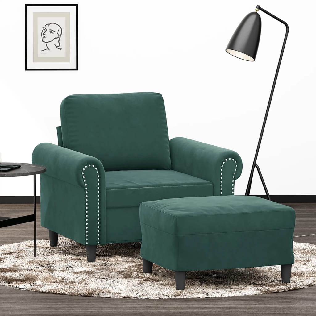 Sessel mit Hocker Dunkelgrün 60 cm Samt