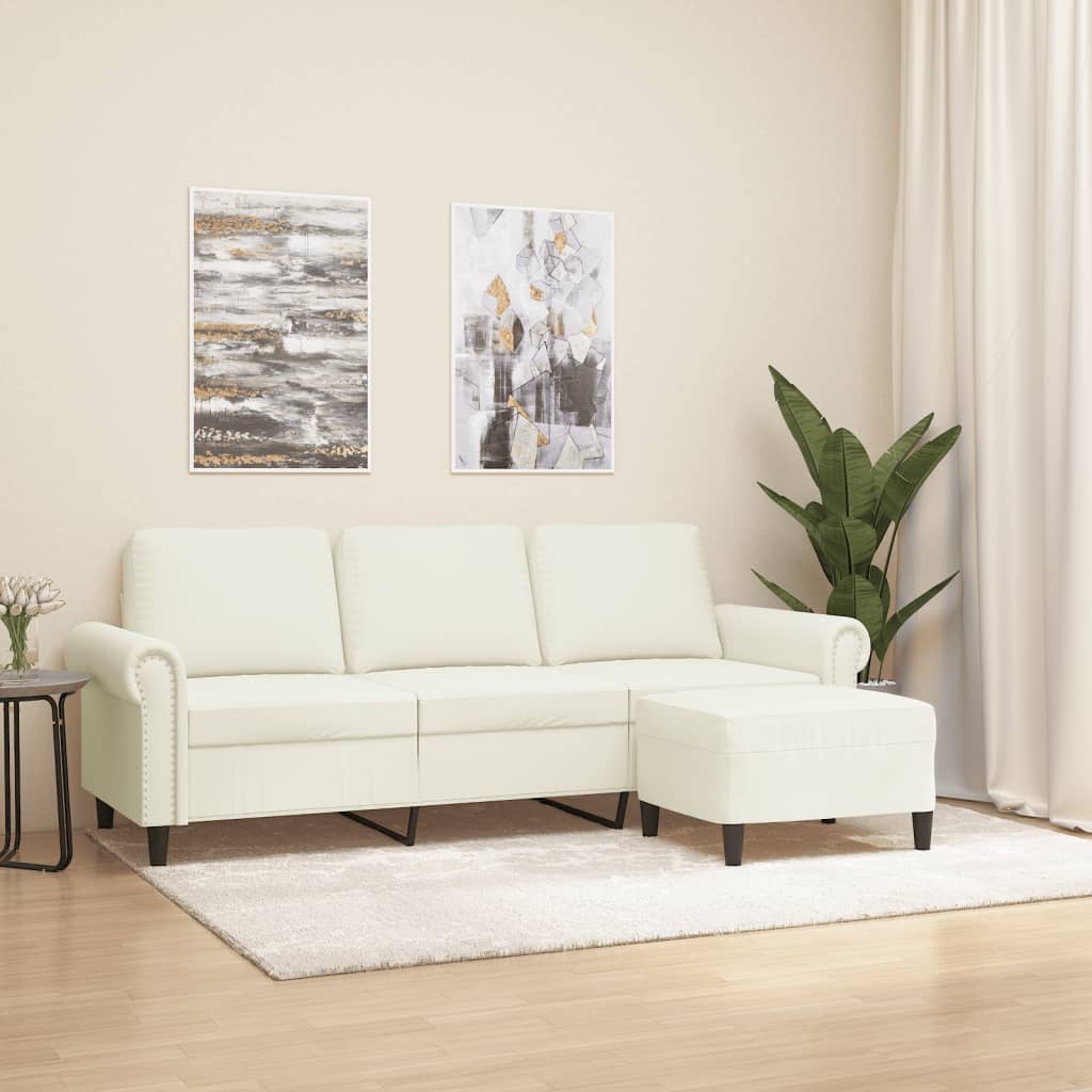 3-Sitzer-Sofa mit Hocker Creme 180 cm Samt