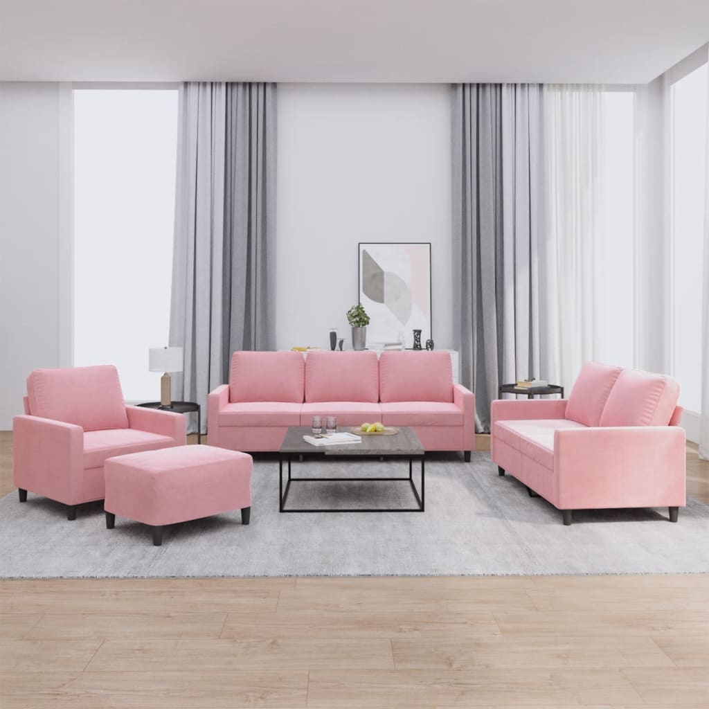4-tlg. Sofagarnitur mit Kissen Rosa Samt