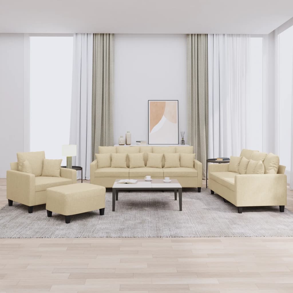 4-tlg. Sofagarnitur mit Kissen Creme Stoff