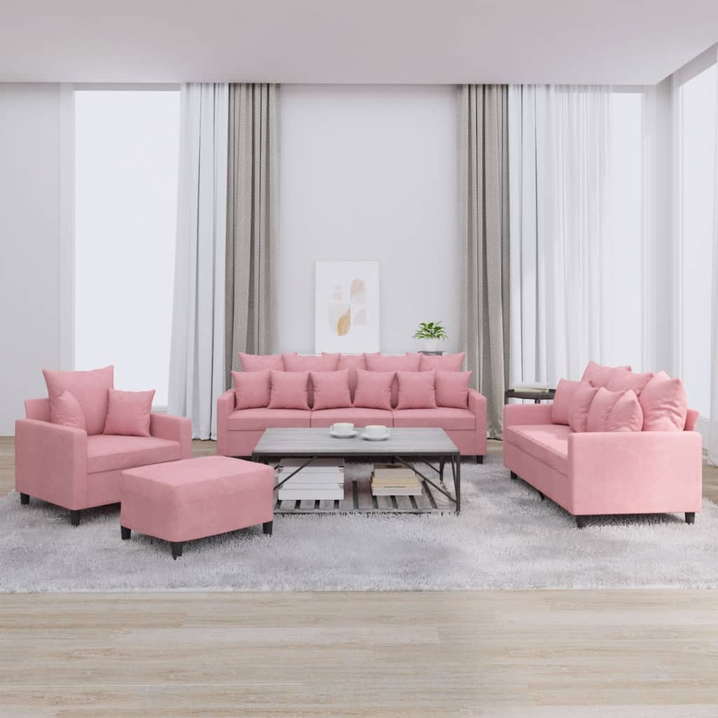 4-tlg. Sofagarnitur mit Kissen Rosa Samt