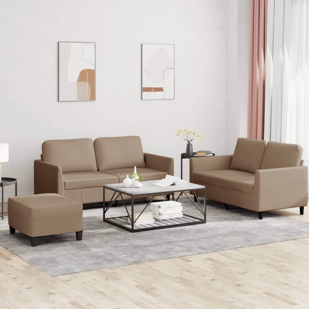 3-tlg. Sofagarnitur mit Kissen Cappuccino-Braun Kunstleder