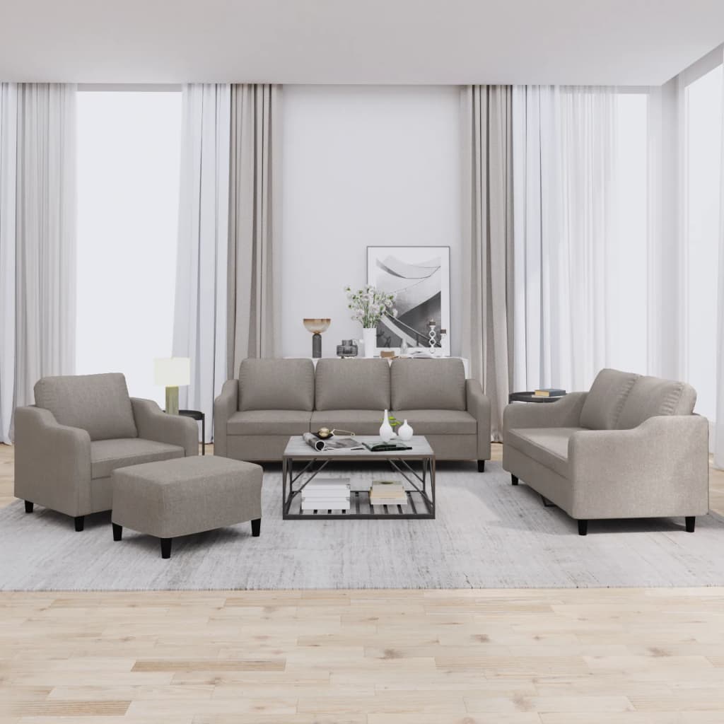 4-tlg. Sofagarnitur mit Kissen Taupe Stoff
