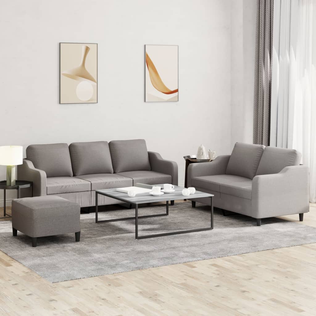 3-tlg. Sofagarnitur mit Kissen Taupe Stoff