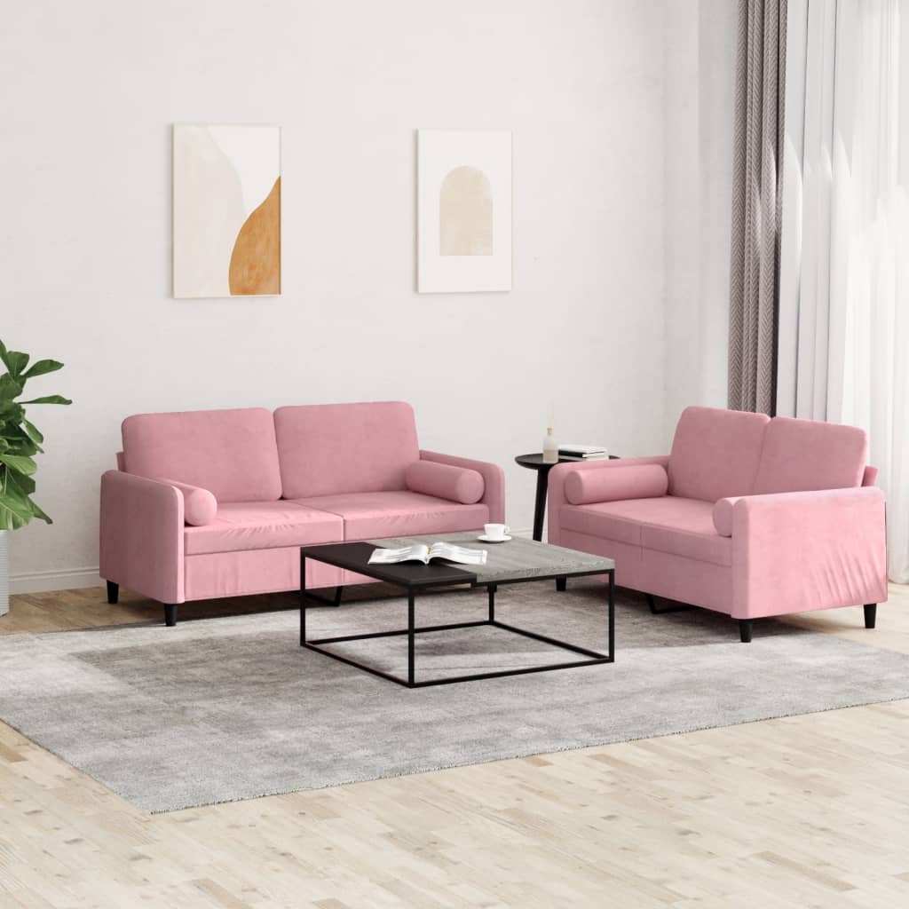 2-tlg. Sofagarnitur mit Kissen Rosa Samt