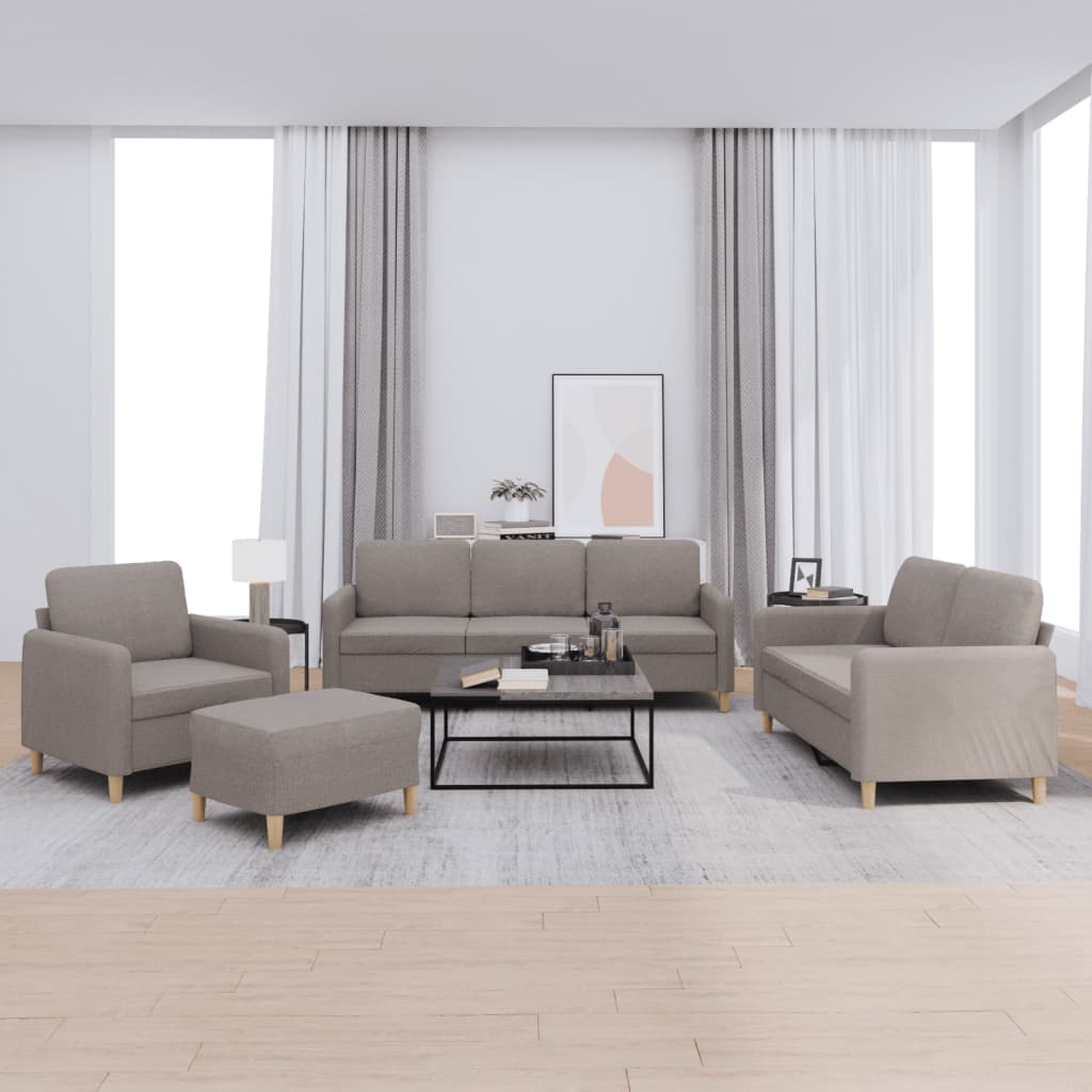 4-tlg. Sofagarnitur mit Kissen Taupe Stoff