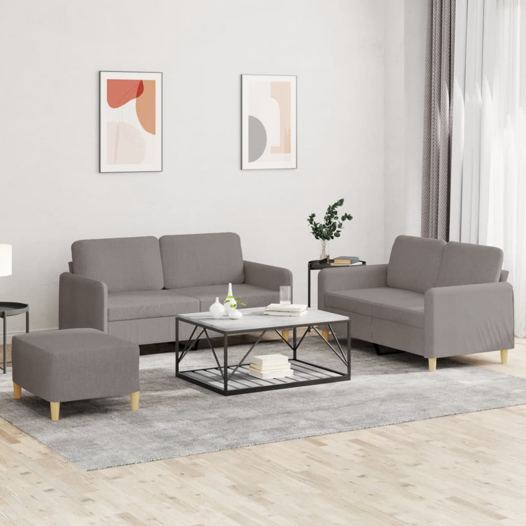 3-tlg. Sofagarnitur mit Kissen Taupe Stoff