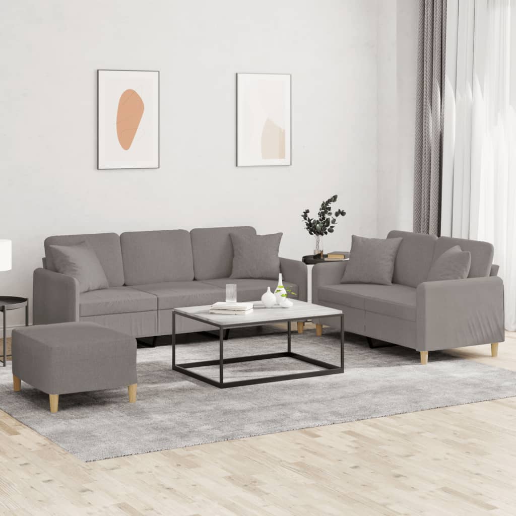 3-tlg. Sofagarnitur mit Kissen Taupe Stoff