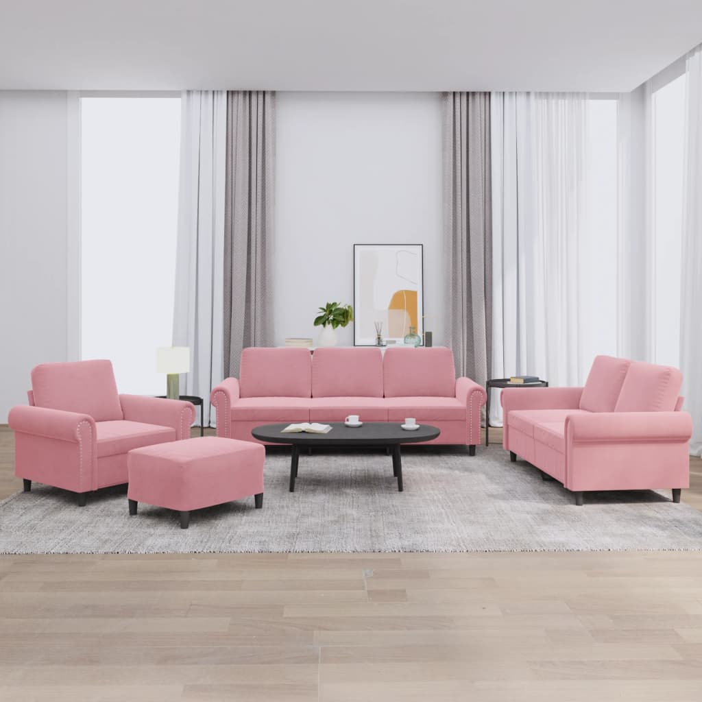 4-tlg. Sofagarnitur mit Kissen Rosa Samt