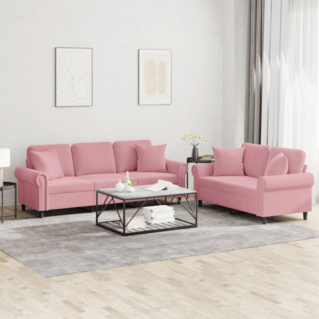 2-tlg. Sofagarnitur mit Kissen Rosa Samt