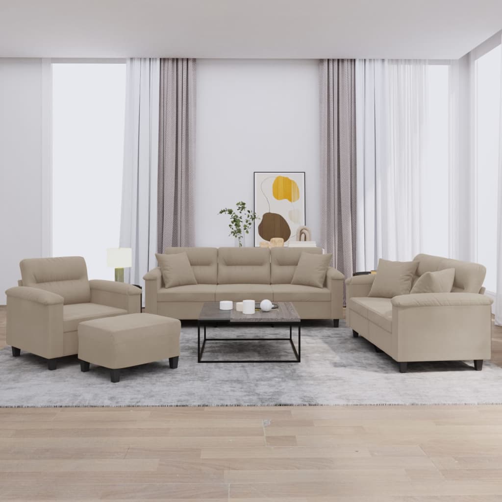 4-tlg. Sofagarnitur mit Kissen Taupe Mikrofasergewebe