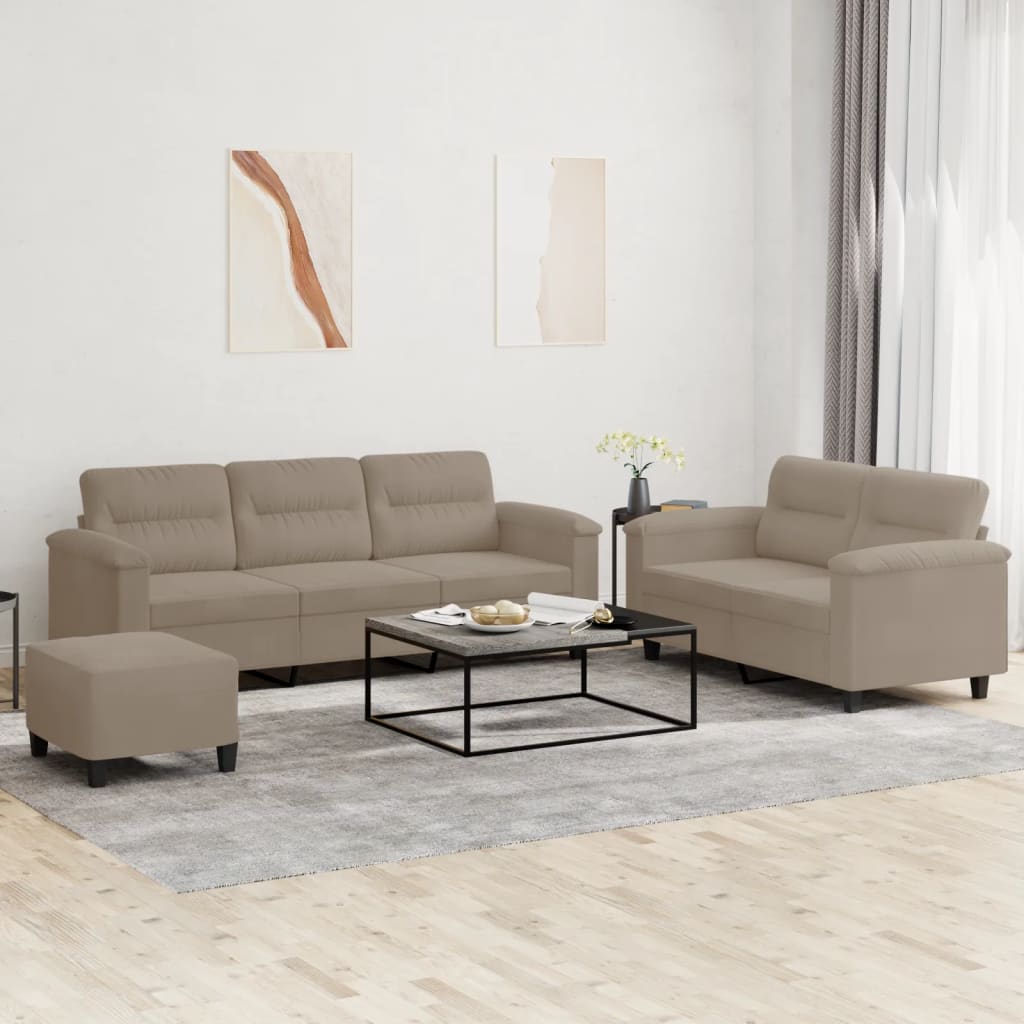 3-tlg. Sofagarnitur mit Kissen Taupe Mikrofasergewebe